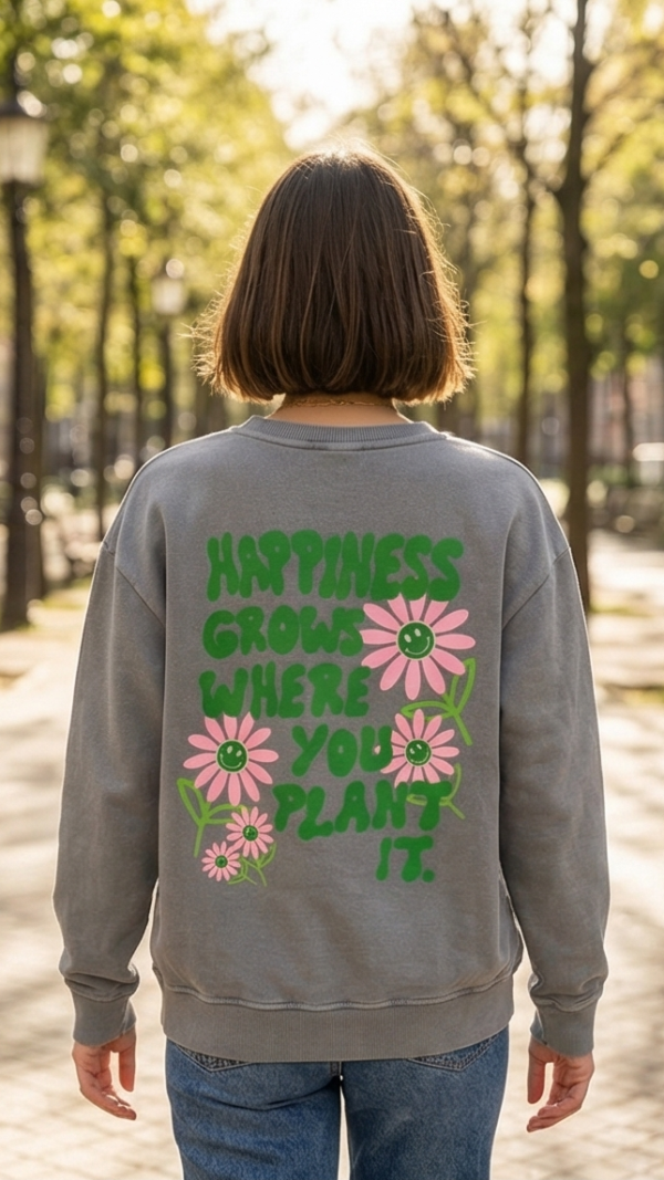 Bluza z napisem „Happiness grows where you plant it”