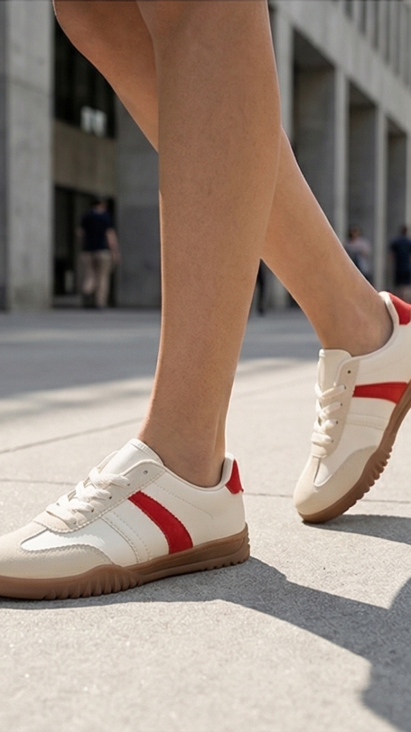 Białe Sneakersy z Czerwonym Paskiem
