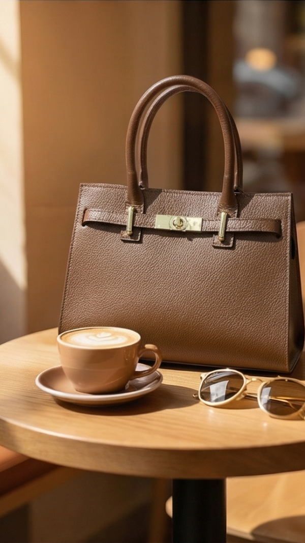 Elegancka torebka z zapięciem Birkin – camel