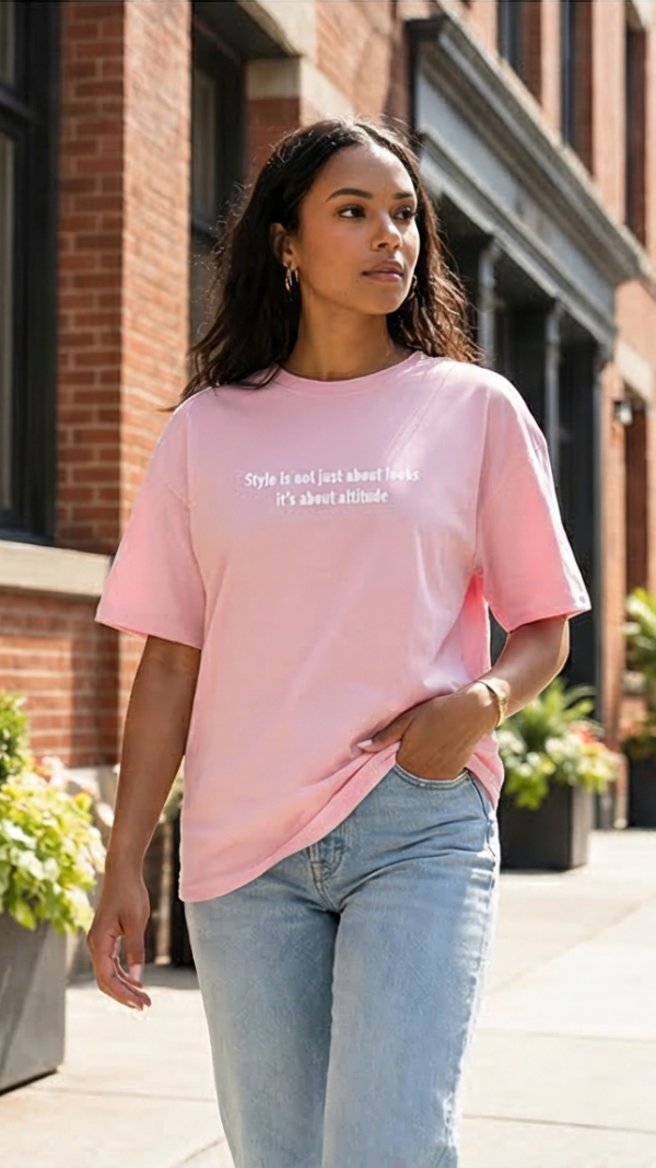 T-shirt z napisem – różowy