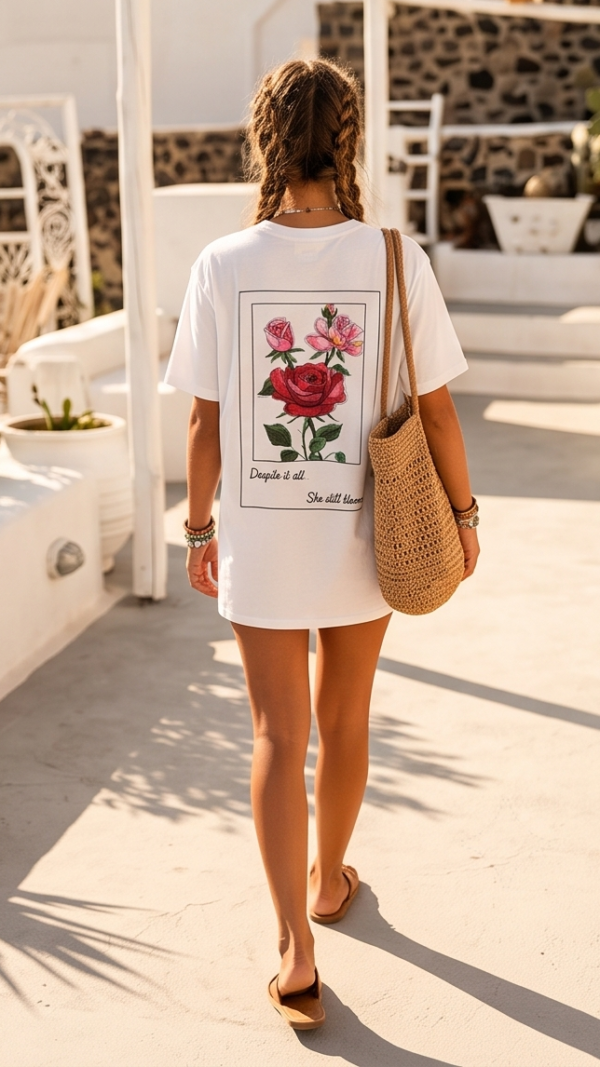 T-shirt oversize z kwiatowym nadrukiem