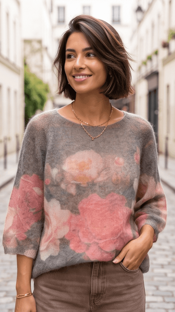 Sweter 75% Moher- kwiaty