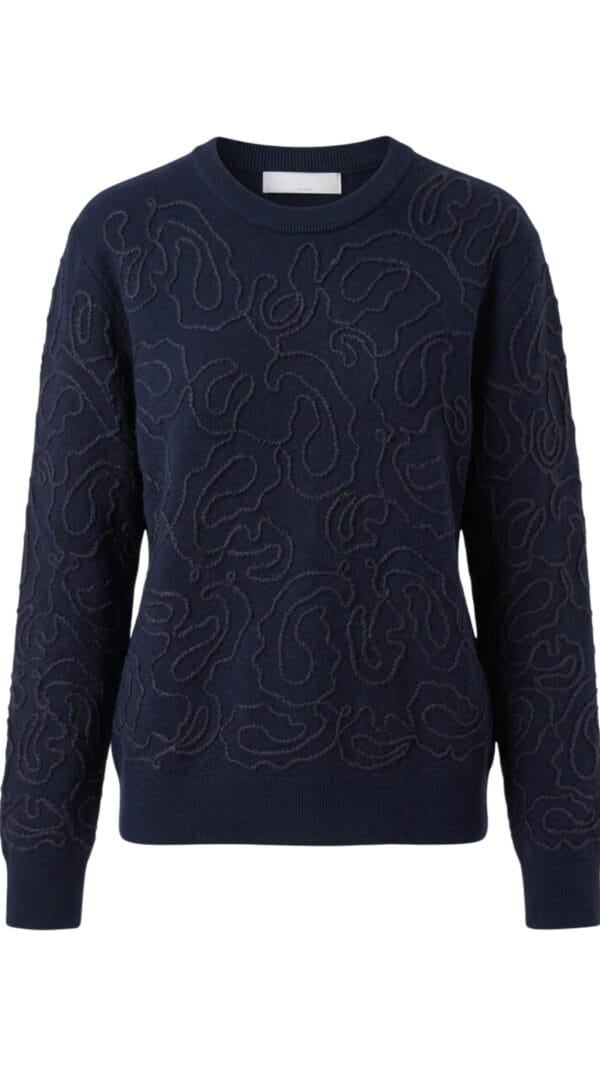Sweter z wyszywanym wzorem- granat