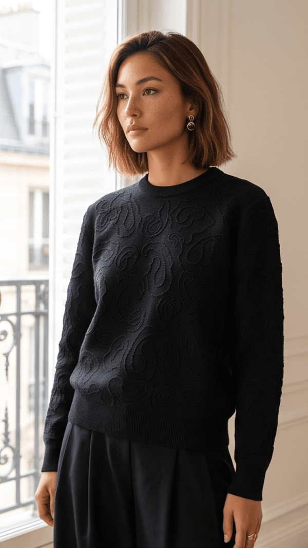 Sweter z wyszywanym wzorem-czerń