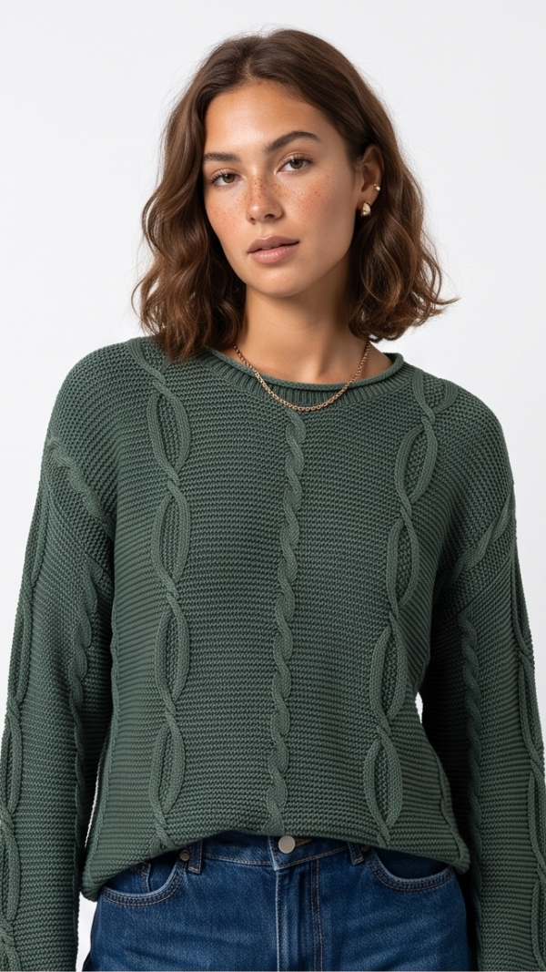 Sweter z warkoczowym splotem – 100% bawełna