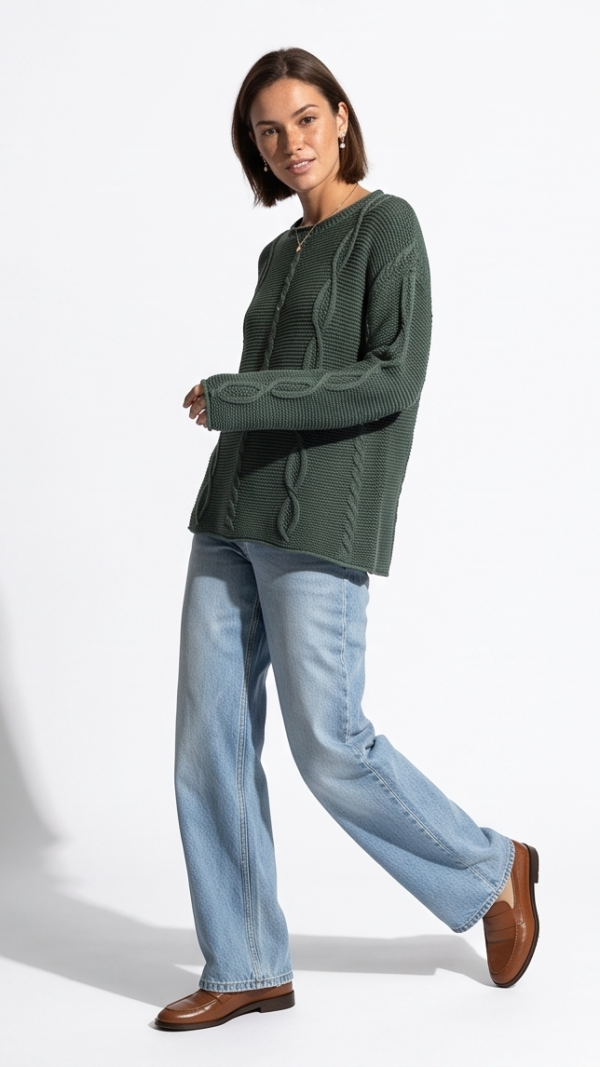 Sweter z warkoczowym splotem – 100% bawełna